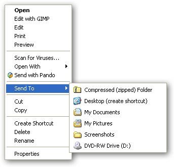 自定义“发送至”右键单击Windows菜单