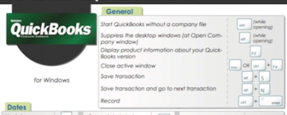 QuickBooks键盘快捷键（Windows）